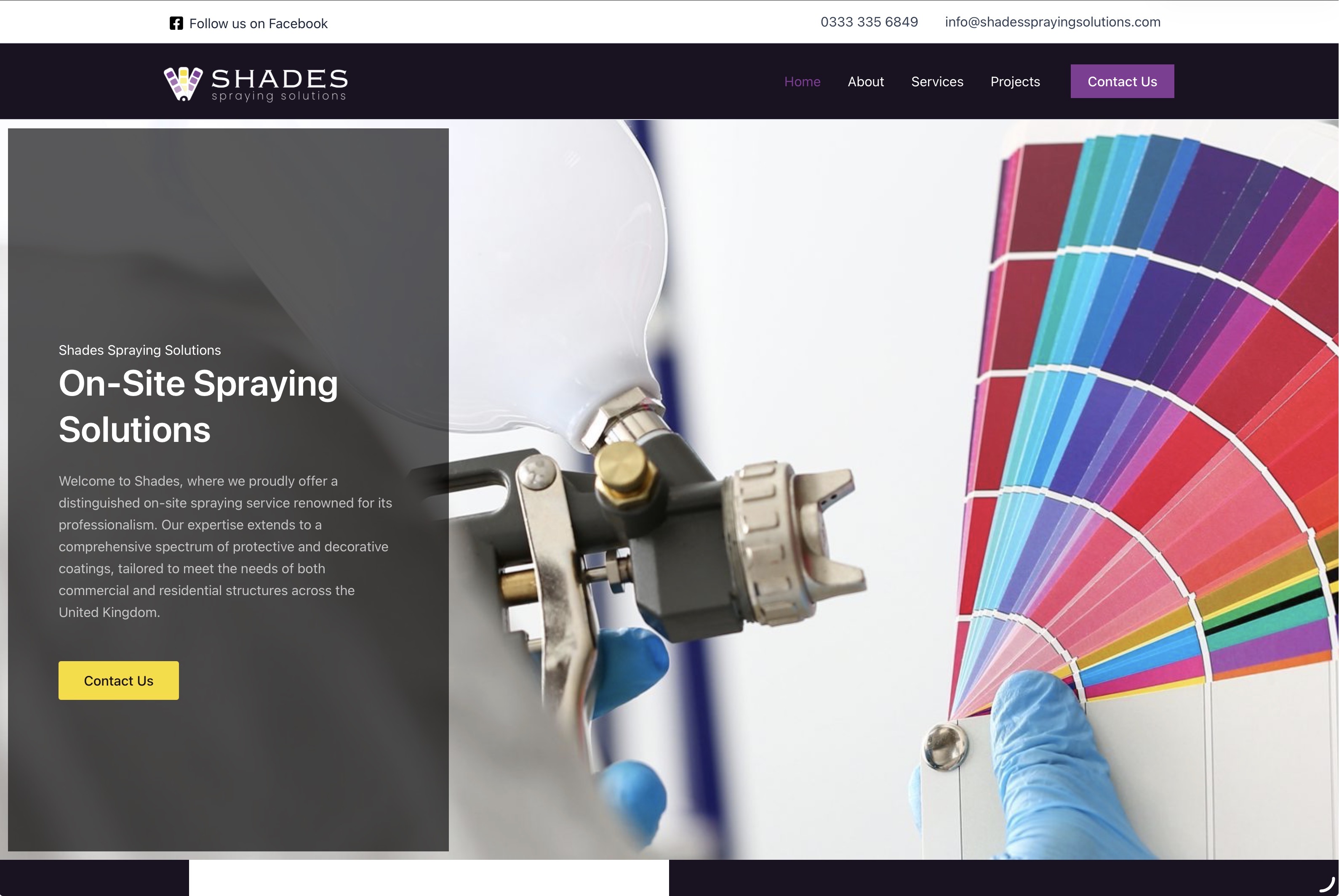 Shades Spraying Solutions website homepage